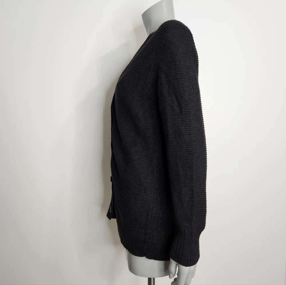 Banana Republic Black 100% Linen Open Knit V Neck Button Cardigan Size L - Picture 7 of 10
